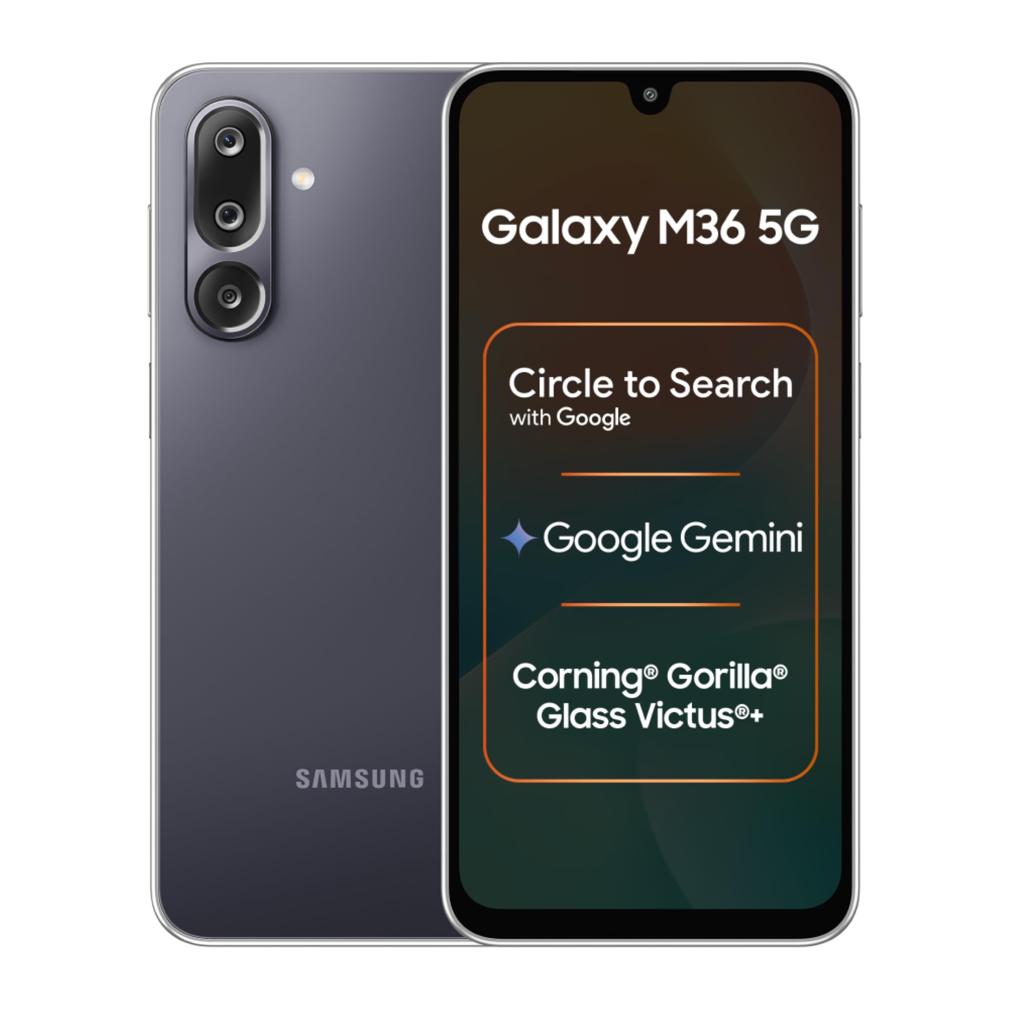 Samsung Galaxy M36 5G Mobile (Velvet Black, 8GB RAM, 256GB Storage) | Google Gemini| Gorilla Glass Victus+ | 7.7mm | AI Enhanced 50MP OIS Triple Camera| Nightography| Lag-free Gaming | Without Charger